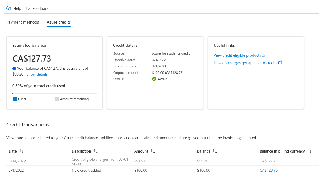 Credit check panel in Azure